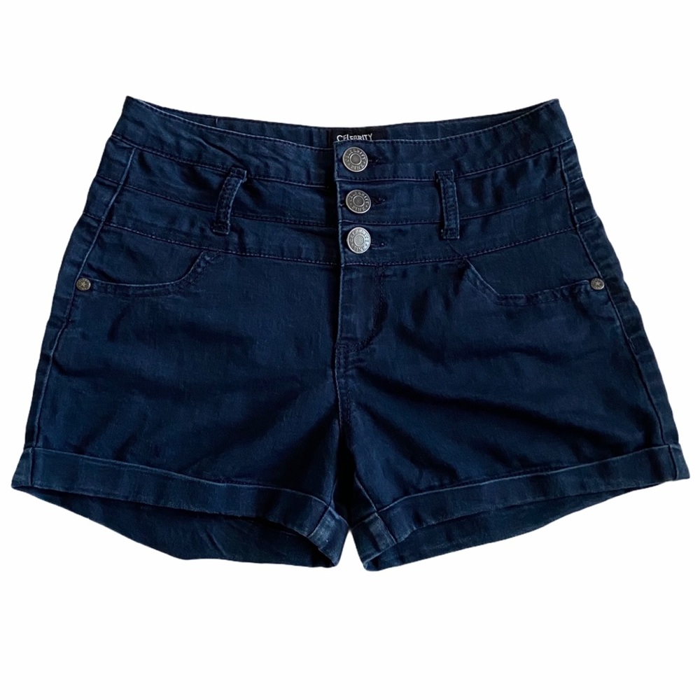 High rise dark wash shorts